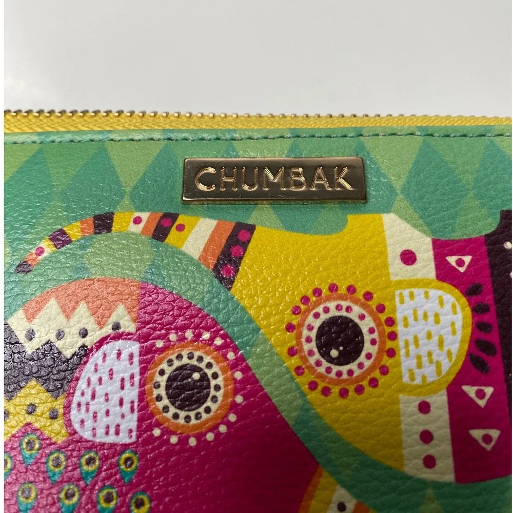 Chumbak Wristlet Wallet‎ Womens Green Yellow Elephant Zip Around Boho Chic